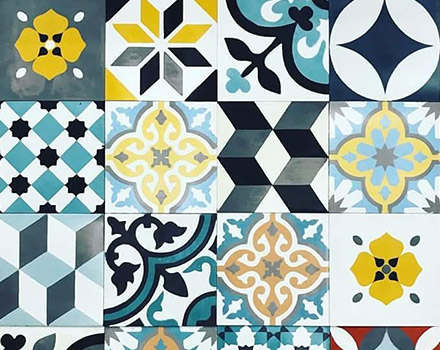Moroccan Mosaic & Tile House CTP79-01 Mazagan Handmade Cement Tile and White 8x8 Light Blue Gold